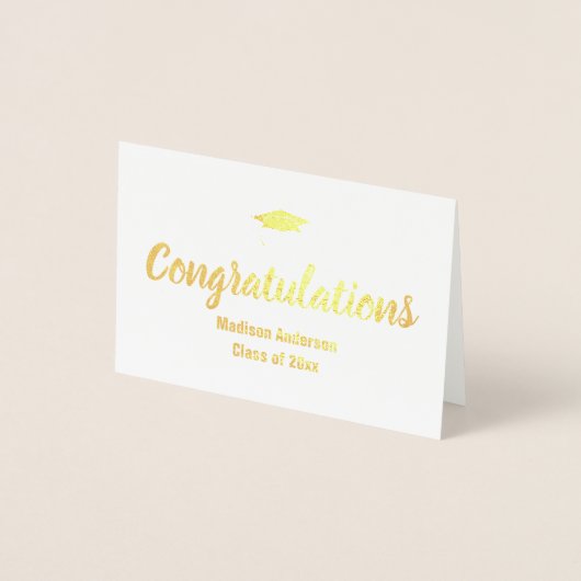 Carte Dorée Félicitations Diplômé Elegant Gold Foil Script (Devant)