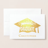 Carte Dorée Félicitations Elegant Moderne Casquette d'or Gradu (Devant avec enveloppe)