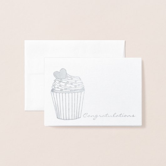 Carte Dorée Félicitations Heart Cupcake Mariage Brida Douche (Devant avec enveloppe)