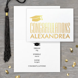 Carte Dorée Félicitations Nom Diplômé Argent Moderne Réel