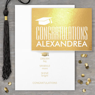 Carte Dorée Félicitations Nom Graduation Modern Gold Real
