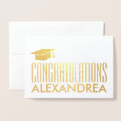 Carte Dorée Félicitations Nom Graduation Moderne Argent Réel (Devant avec enveloppe)