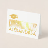 Carte Dorée Félicitations Nom Graduation Moderne Argent Réel (Devant)