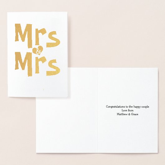 Carte Dorée Félicitations pour le mariage de Mme et Mme (Affichage)