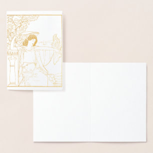 Carte Dorée Femme au Tournesol Art Nouveau Illustration Vintag