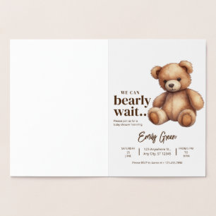Carte Dorée Fête bébé ours en peluche Nous pouvons à peine att