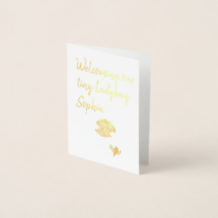 Carte Dorée Fête de Naissance Bébé Fille Coccinelle Nom Person