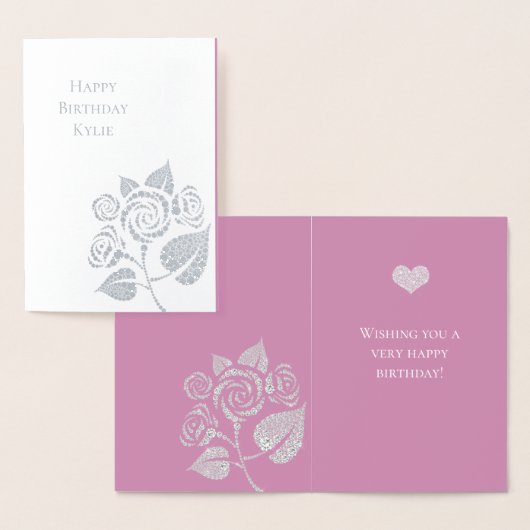 Carte Dorée Fête Fleur Rose Diamants Glamour Rose (Affichage)