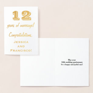 Carte Dorée Feuille d'Or 12e Anniversaire de Mariage + Noms Pe