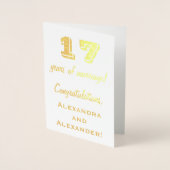 Carte Dorée Feuille d'Or 17e Anniversaire de Mariage + Noms Pe (Devant)