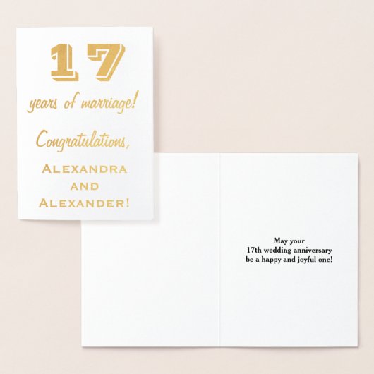 Carte Dorée Feuille d'Or 17e Anniversaire de Mariage + Noms Pe (Affichage)