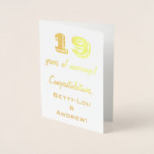 Carte Dorée Feuille d'Or 19e Anniversaire de Mariage + Noms Pe (Devant)