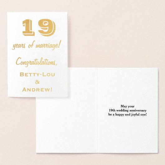 Carte Dorée Feuille d'Or 19e Anniversaire de Mariage + Noms Pe (Affichage)