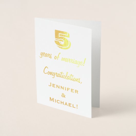 Carte Dorée Feuille d'Or 5e Anniversaire de Mariage + Noms Per (Devant)