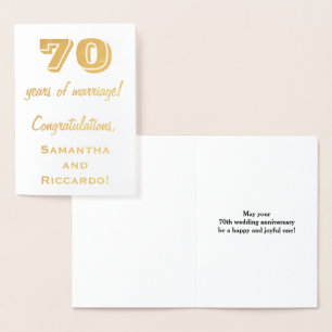 Carte Dorée Feuille d'Or 70e Anniversaire de Mariage + Noms Pe