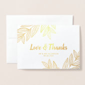Carte Dorée Feuille d'or Love & Merci photo Mariage (Devant avec enveloppe)