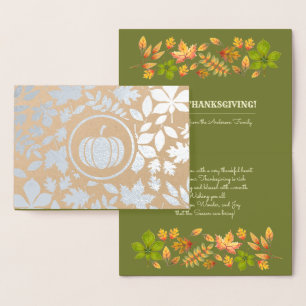 Carte Dorée Feuilles d'automne & Citrouille Luxe Thanksgiving 