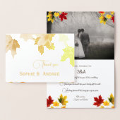 Carte Dorée Feuilles d'érable d'or - ajouter la photo mariage (Affichage)