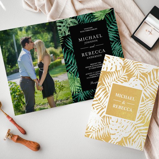 Carte Dorée Feuilles Green Black Gold Palm