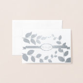 Carte Dorée Feuilles mariages en argent avec initiales texte p (Devant avec enveloppe)