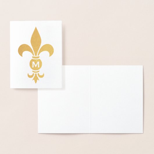 Carte Dorée Fleur De Lis Simple Moderne Note Pliée Monographiq (Affichage)