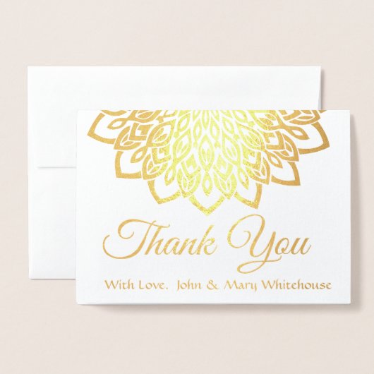 Carte Dorée Fleur d'or Mandala Merci (Devant avec enveloppe)