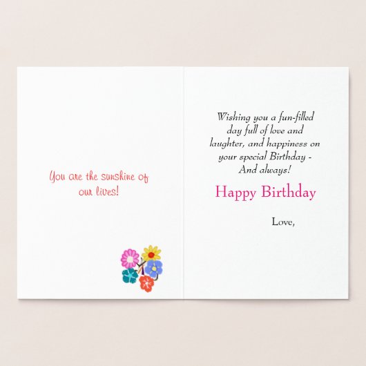 Carte Dorée Fleurs de nièce d'anniversaire (Intérieur)