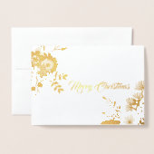 Carte Dorée Fleurs de Noël modernes Photo de feuillage (Devant avec enveloppe)
