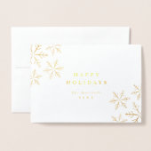 Carte Dorée Flocons de neige dorés élégants Fêtes (Devant avec enveloppe)