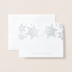 Carte Dorée Flocons de Noël Hiver Merci Argent