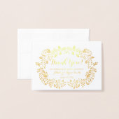 Carte Dorée Floral Real Gold Mariage  photo Merci (Devant avec enveloppe)
