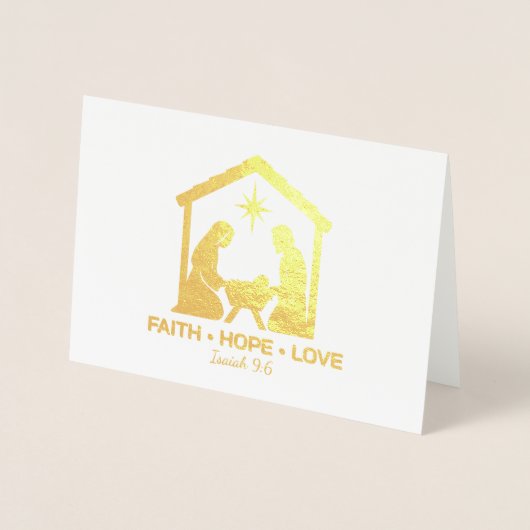 Carte Dorée FOI HOPE LOVE Christian Noël Nativité Or (Devant)