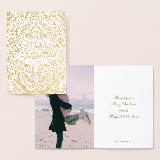 Carte Dorée Foil Berries Foliage Joyeux Noël Thème photo