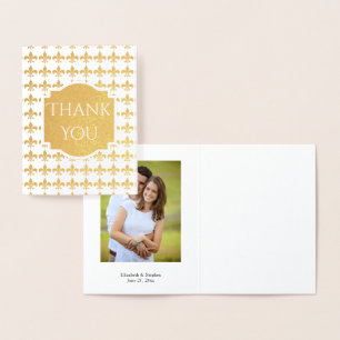 Carte Dorée Foil Fleur de Lis Mariage Merci nuptiale