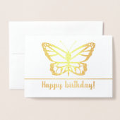 Carte Dorée Forme de papillon avec texte Joyeux Anniversaire (Devant avec enveloppe)