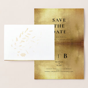 Carte Dorée Glam Or Noir Monogramme Économisez la Date Foil