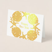Carte Dorée Gold Foil Beach Dollars de sable de Noël pliés (Devant)