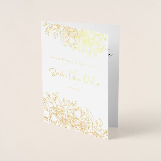Carte Dorée Gold Foil Calligraphie Floral Photo Enregistrer La (Devant)