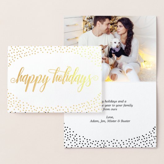 Carte Dorée Gold Foil Confetti - Happy Holidays Photo (Affichage)