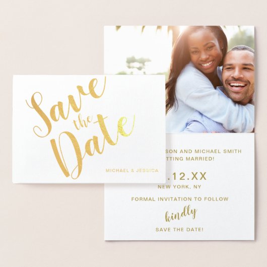 Carte Dorée Gold Foil Enregistrer la date avec photo (Affichage)
