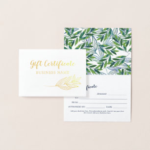 Carte Dorée Gold Foil Green Calligraphy Certificat cadeau