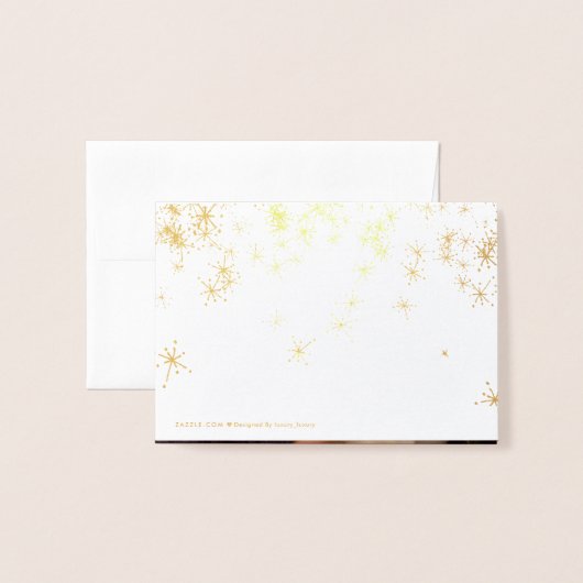 Carte Dorée Gold Foil Joyeux Script de Noël Foto Hearts Neige (Derrière avec enveloppe)