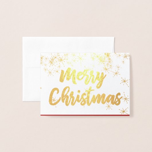Carte Dorée Gold Foil Joyeux Script de Noël Foto Hearts Neige (Devant avec enveloppe)