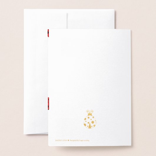 Carte Dorée Gold Foil Ladybug Anniversaire (Derrière avec enveloppe)