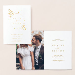 Carte Dorée Gold Foil Mariage botanique Enregistrer la date