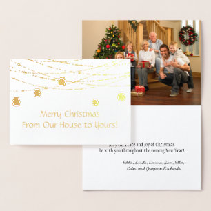 Carte Dorée Gold Foil Mason Jar String Lumières Photo Noël