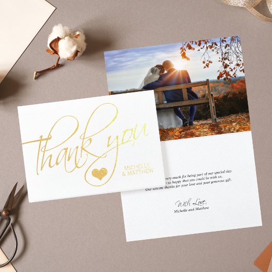 Carte Dorée Gold Foil MERCI Coeur Mariage | PHOTO