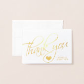 Carte Dorée Gold Foil MERCI Coeur Mariage | PHOTO (Devant avec enveloppe)