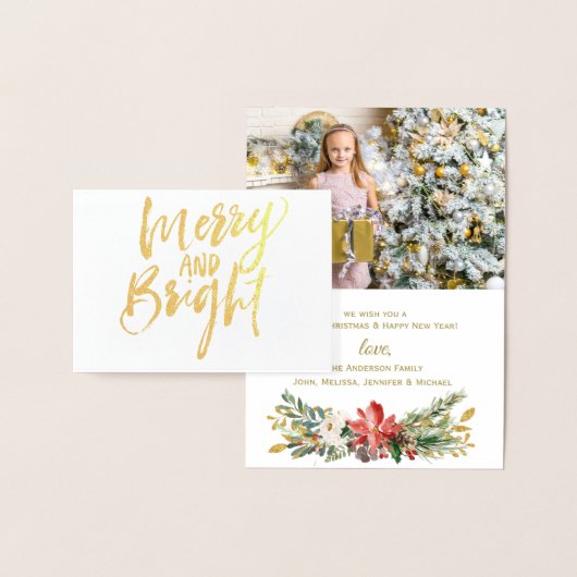Carte Dorée Gold Foil Merry & Bright Holiday Photo (Affichage)