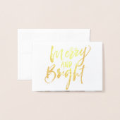 Carte Dorée Gold Foil Merry & Bright Holiday Photo (Devant avec enveloppe)